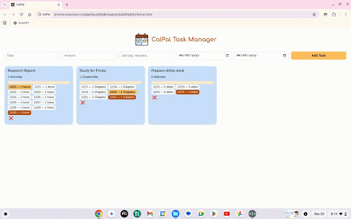 CalPal :: Break tasks into manageable chunks before their deadlines!