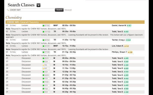 Vandy RMP Integration :: Shows Rate My Professors ratings next to instructor names in Vanderbilt YES class search.