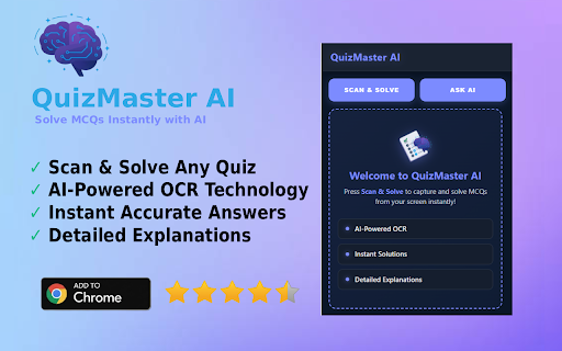 QuizMaster AI – Instant Quiz Solver :: AI-powered quiz solver with page scanning. Solves multiple MCQs instantly for students.