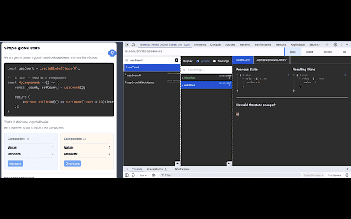 react-global-state-hooks :: React Global State Hooks - brings your application’s state, actions, and history into Chrome DevTools. Inspect live stores, trace…