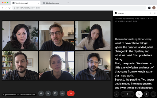 Miracue - Free Teleprompter for Video Calls, plus Blink for Shoots :: A free teleprompter that follows your voice, beside your call. Blink saves frames to your moodboard, with Pro from November.