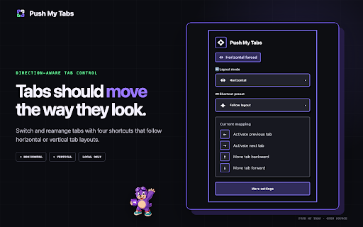 Push My Tabs :: Switch and move tabs with directional shortcuts that follow the browser's tab layout.