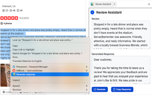 Review Assistant :: Your friendly assistant for responding to reviews for your business.