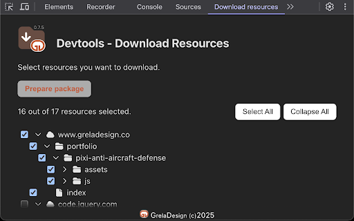 Devtools - Download Resources :: Uses the devtools API to add a panel with a download resources functionality.