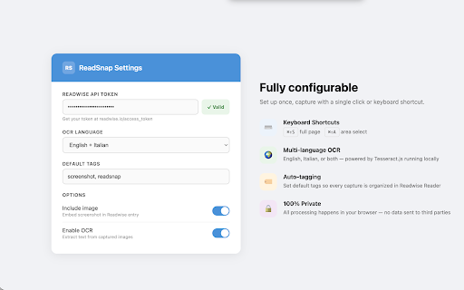 ReadSnap :: Capture screenshots, OCR text, and send to Readwise Reader