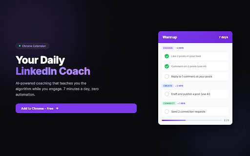 Warmup - Daily LinkedIn Coach :: Your daily 5-minute LinkedIn growth routine. AI-powered coaching, zero automation.