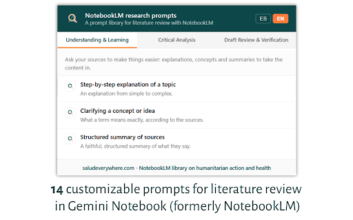Gemini Notebook Research Prompts :: Ready-made prompts for literature review with Gemini Notebook (formerly NotebookLM): learn, analyse and write from your sources.