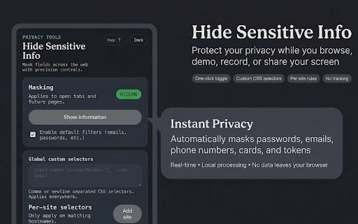 Hide Sensitive Information :: Hide fields on a website that contain sensitive information.