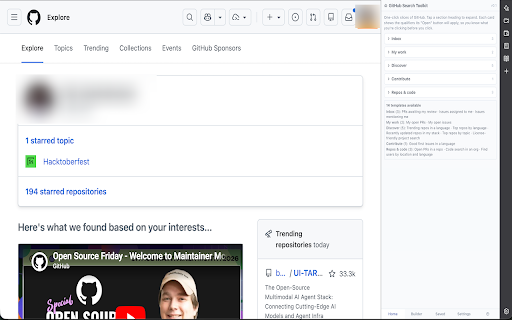 GitHub Search Toolkit (Unofficial) :: Unofficial. Compose, save, and launch GitHub search URLs with qualifier helpers. Not affiliated with GitHub.