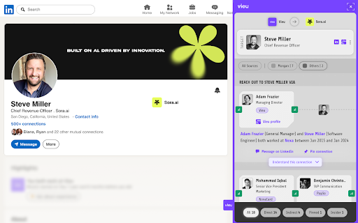 Vieu Chrome Extension - Get introduced to your buyers :: Find warm intro paths across your network and turn them into introductions to your buyers.
