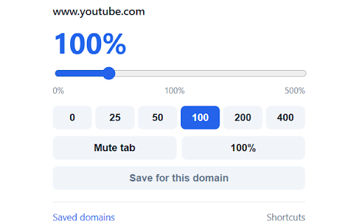 Volume Tab Control :: Set an independent volume, from 0 to 500%, for every tab and remember it per website.