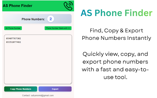 AS Phone Finder – Find Any Number Instantly :: Instantly extract phone numbers from any webpage with one click. Save time by automatically finding phone numbers while you browse.