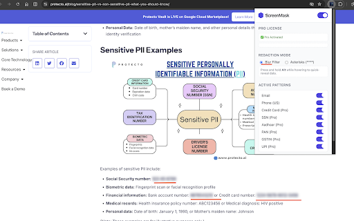 ScreenMask: Auto Redact Sensitive Data(PII) :: Automatically detect and mask sensitive data (PII) on web pages to protect your privacy.