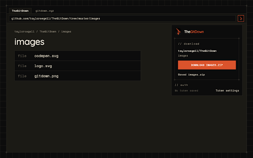 GitDown :: Download a GitHub file or folder as a zip from the current tab.
