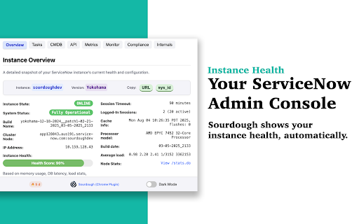 Sourdough - ServiceNow Monitoring and Analytics :: A Chrome extension for ServiceNow Admins and Developers with essential tools, analytics, graphs and monitoring features.