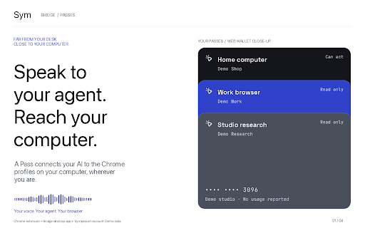 Sym :: Connects Chrome to Symposium so authorized AI agents can securely work with tabs in this browser profile.