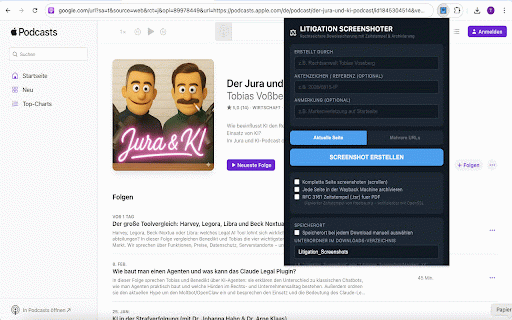 Litigation Screenshoter :: Rechtssichere Screenshots mit Zeitstempel, Ersteller-Angabe und Wayback Machine Archivierung