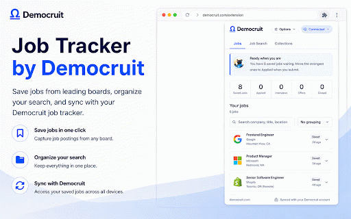 Job Tracker by Democruit :: Save jobs from leading boards, organize your search, and sync with your Democruit job tracker.