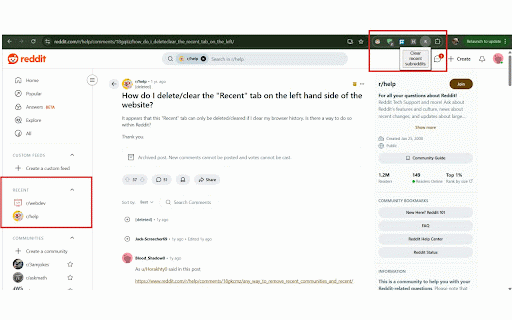 Reddit Helper :: Delete recent subreddits