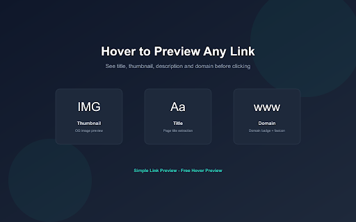 Simple Link Preview — Free Hover Preview & URL Inspector :: 🔗 Free & fast link preview on hover! See thumbnail, title, domain & SSL status before clicking any link. Simple & lightweight.