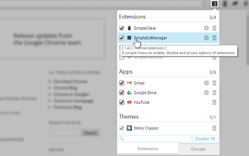 SimpleExtManager Beta :: A simple menu to enable, disable and access options of extensions.
