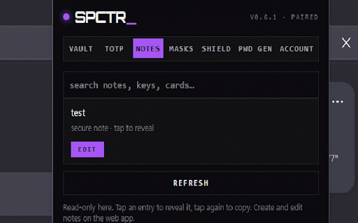 SPCTR — Private Vault Companion :: Autofill saved logins, use vault-held passkeys, fill one-time codes, and spin up burner aliases — all decrypted locally.