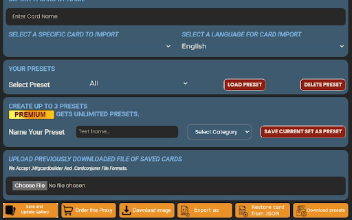 MTG Card Builder Backup :: Save and restore your MTG card designs as JSON files to continue working on them later.