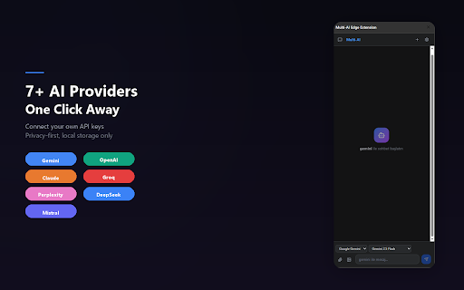 Multi-AI Edge Extension :: Access Gemini, ChatGPT, Claude, Groq & more from one sidebar. Screenshots, PDF analysis, chat history.