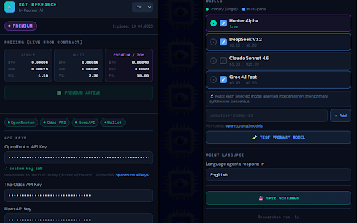 KAI Research — Polymarket AI Signals & Market Analysis :: AI extension for Polymarket that finds best bets, analyzes event odds, tracks sentiment, and spots mispriced markets.