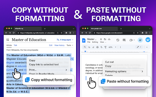 Paste without formatting :: Use Paste without formatting - tool changing how to paste with keyboard: plain text copying, adding clean copy paste shortcut.