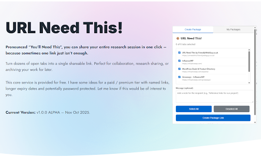 ToggleWP - Link Sharing :: Turn dozens of open tabs into a single shareable link. Perfect for collaboration, research sharing, or archiving work for later.
