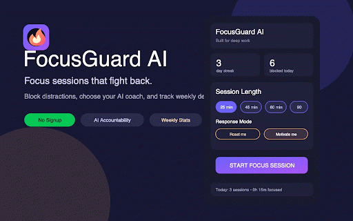 FocusGuard AI — Focus or Get Roasted :: Block distracting sites during focus sessions. Get AI-roasted if you cheat.