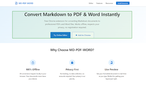 Markdown Bee :: Convert Markdown text and web page elements to PDF with one click. Features syntax highlighting, custom styles, and batch export.