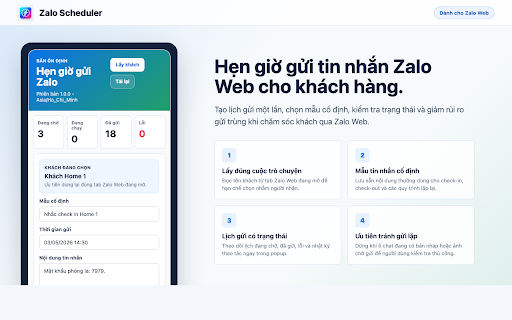 Zalo Scheduler :: Hẹn giờ gửi tin nhắn và ảnh mẫu cố định trên Zalo Web.