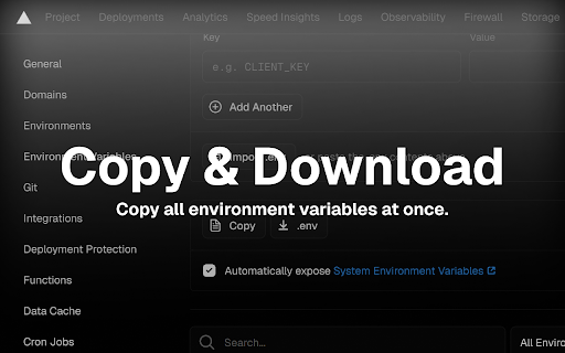 Vercel Env Variables :: Fetch and download environment variables from Vercel.