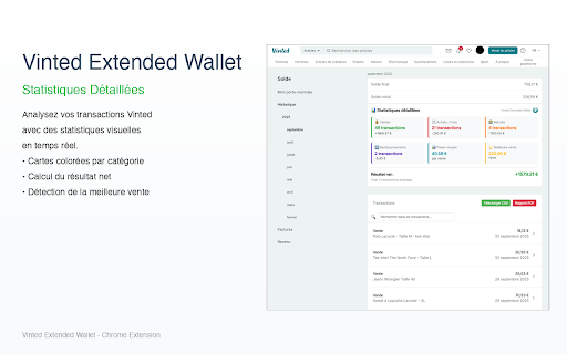 Vinted Extended Wallet :: Premium extension to analyze your Vinted wallet: statistics, CSV/PDF exports and performance tracking.