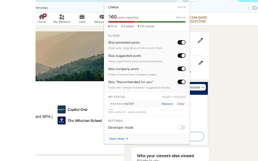 Litmus :: Flags AI-generated posts in the LinkedIn feed