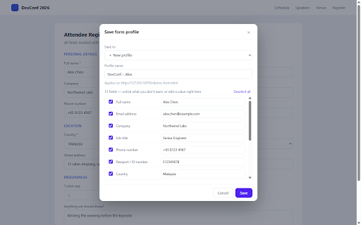 AutoFill Form Helper :: Save any web form as a named profile and refill it with one click next time. View and edit them anytime.