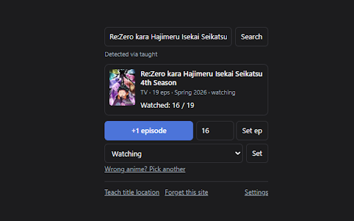 MAL Quick Update :: Detect the anime title on any page and update your MyAnimeList episode progress in two clicks.