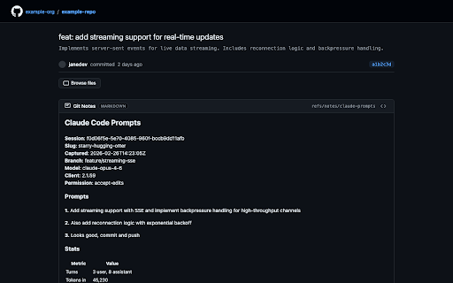 GitHub Git Notes Viewer :: Display git notes inline on GitHub commit pages.
