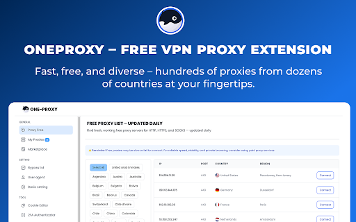 OneProxy – Free VPN Proxy Extension :: Free proxy extension to unblock websites and browse privately using fast, location-based proxy servers.