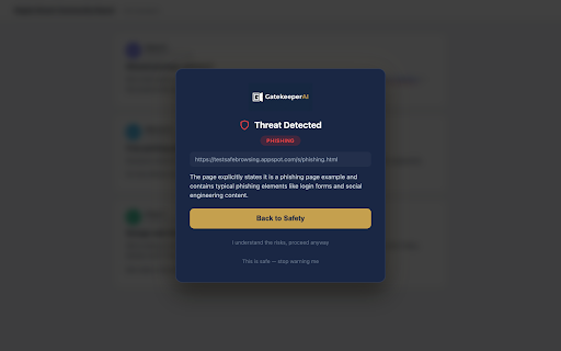 GatekeeperAI: Link, Scam & QR Guard :: Checks every link and QR code before you click. Phishing and quishing sites get blocked before they even load.