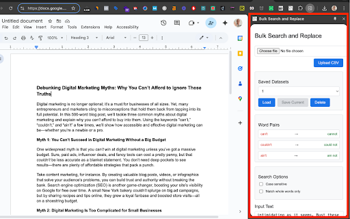 Bulk Search and Replace :: Easily search and replace multiple words in text using CSV word pairs