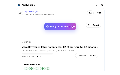 ApplyForge :: Tailor applications as you browse. Generate matched resumes and cover letters from job postings via a side panel.