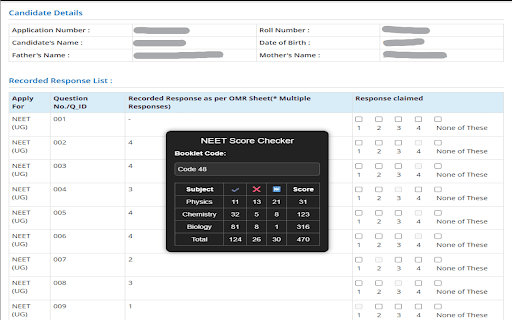 NEET Score Checker (By neetandclear.in) :: Check NEET OMR score visually with dark mode and draggable UI.