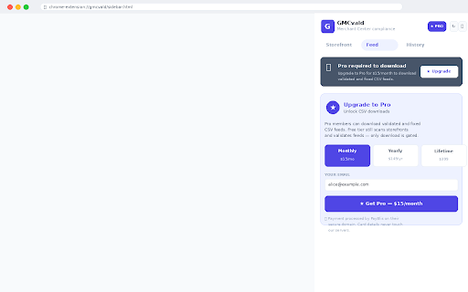 GMCvald — Merchant Center Compliance Scanner :: One-click GMC compliance scanner. Checks policies, contact info, checkout, and product feed. Avoid misrepresentation suspensions.