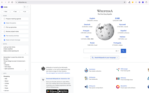 Aside :: A collapsible sidebar for notes, tasks, and lists on any webpage