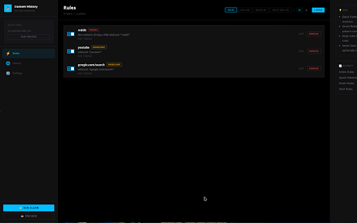 History Cleaner: Auto Clean & Custom Rules :: Curate your browsing history with custom rules. Auto-clean by URL, domain, or time. Preview before deleting, protect what matters.