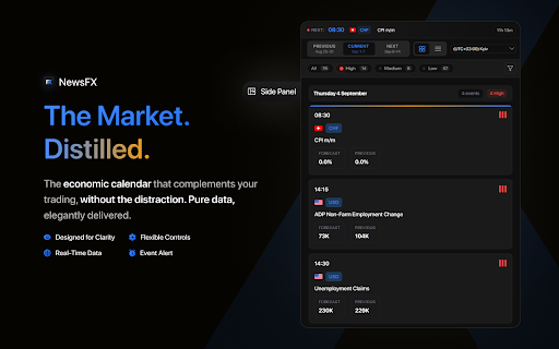 NewsFX - Forex Economic Calendar :: The market, distilled. A beautifully simple economic calendar in your side panel. Filter the noise, see the signal.
