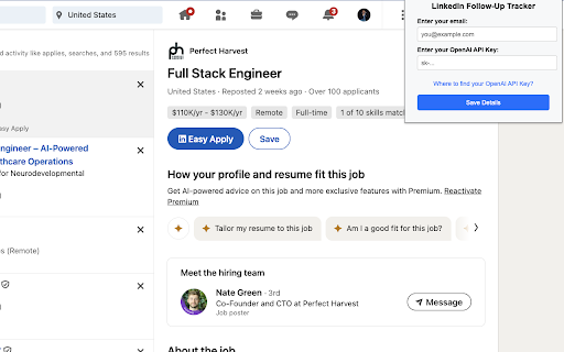 Job Follow-Up Tracker :: Create Follow Ups on Linkedin and Indeed
Free to use. Provide your own OpenAI API key
Google Sheet gets created and email…